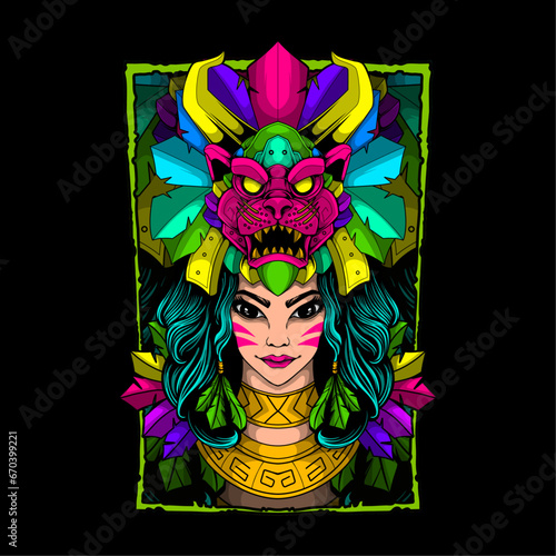 woman tribe with lion crown ornament