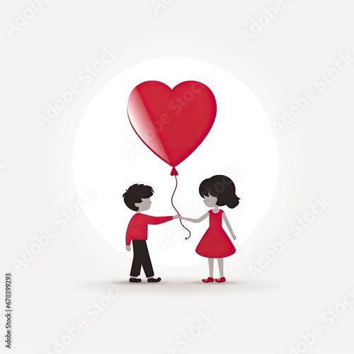 boy and a girl holding hands and a balloon - illustration of love on white background