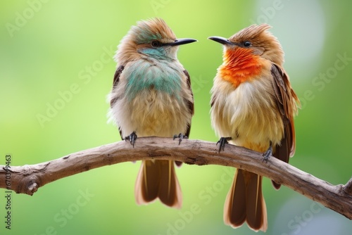 two birds perched together on a branch