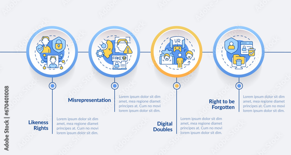2D cyber law vector infographics template with linear icons concept, data visualization with 4 steps, process timeline chart.