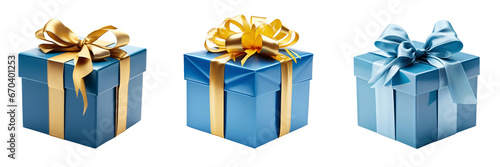 A set of blue gift boxes isolated on a transparent background photo