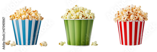 A set of different types of popcorn boxes Isolated on a transparent background photo