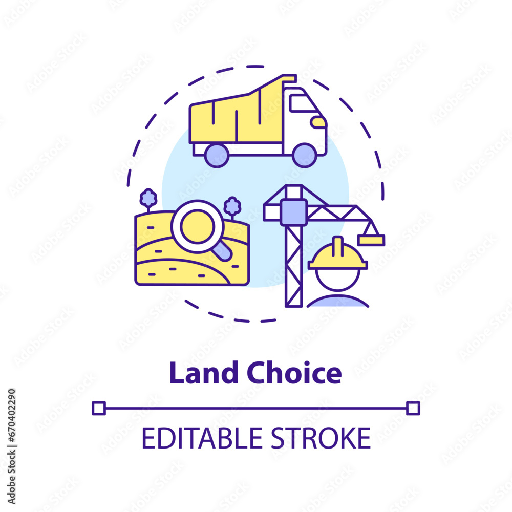 2D editable multicolor land choice icon, simple isolated vector, construction cost thin line illustration.