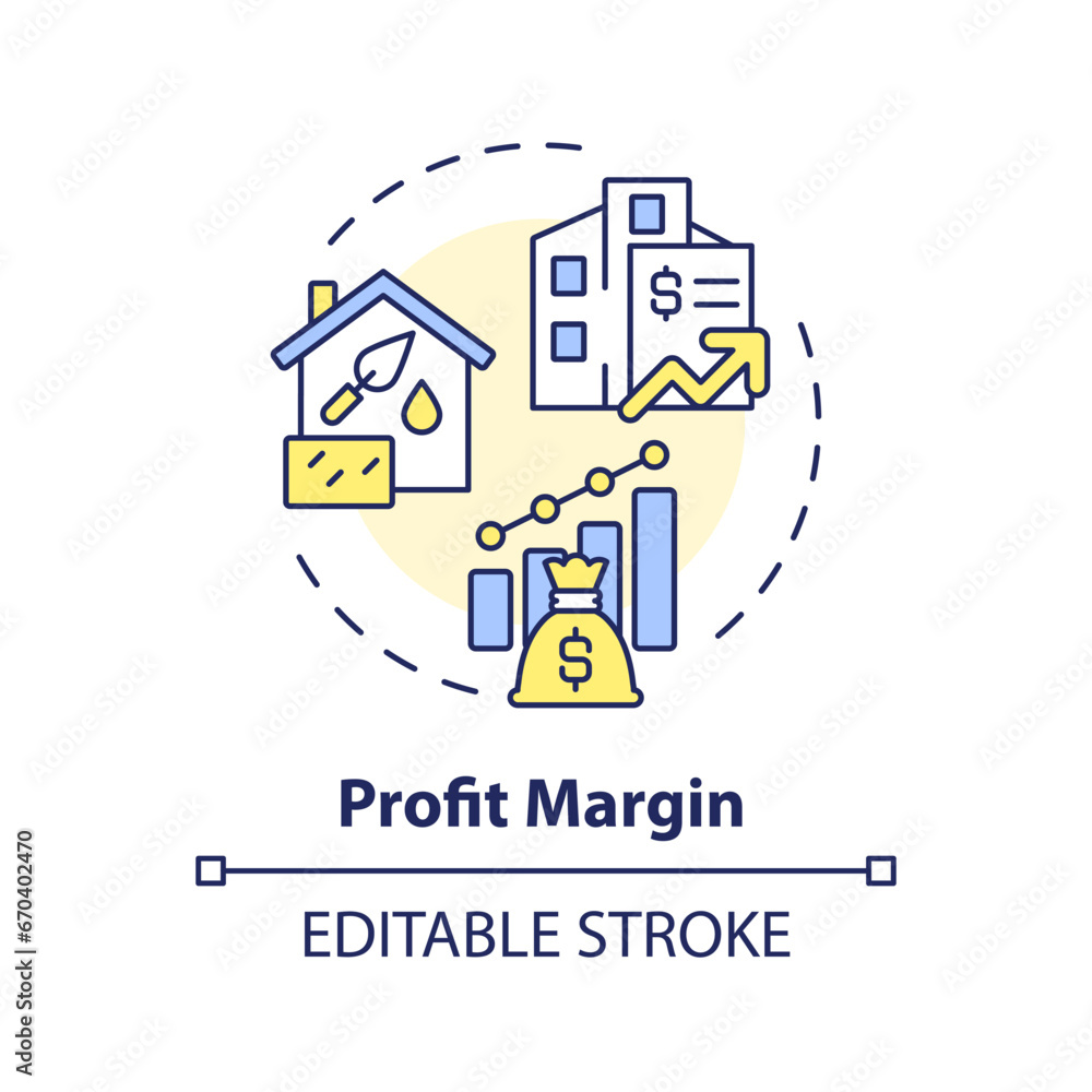 2D editable multicolor profit margin icon, simple isolated vector, construction cost thin line illustration.