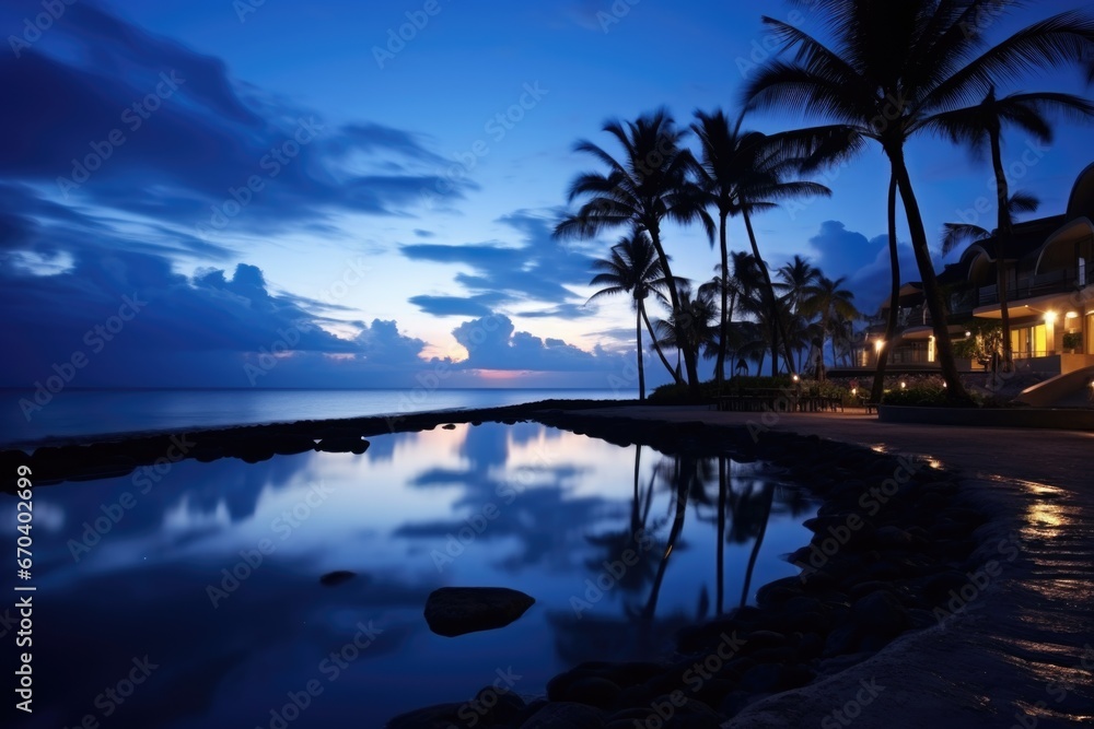 a tranquil moonlit beach resort view
