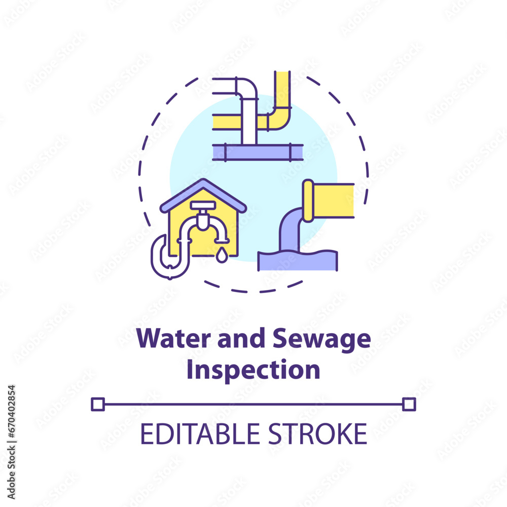 2D editable multicolor water and sewage inspection icon, simple isolated vector, construction cost thin line illustration.
