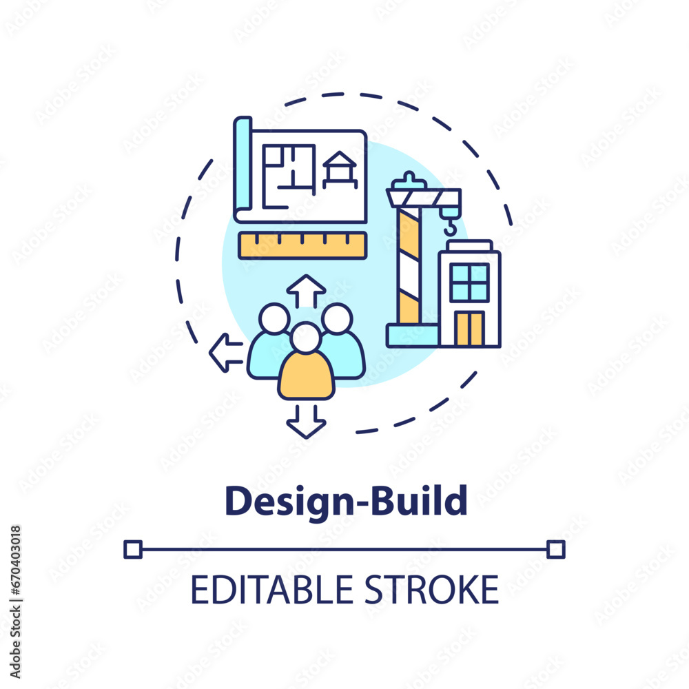 2D editable multicolor design build icon, simple isolated vector, construction cost thin line illustration.