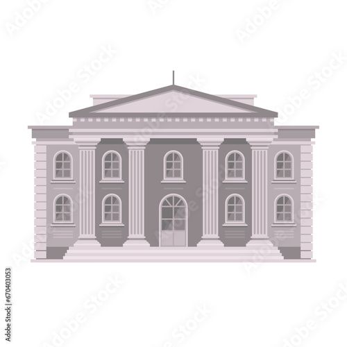 Bank, University or Government Building Facade on White Background. Vector