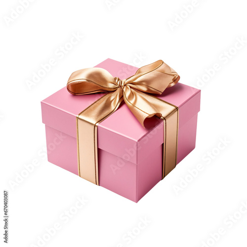 pink gift box with a golden ribbon Isolated on a transparent background