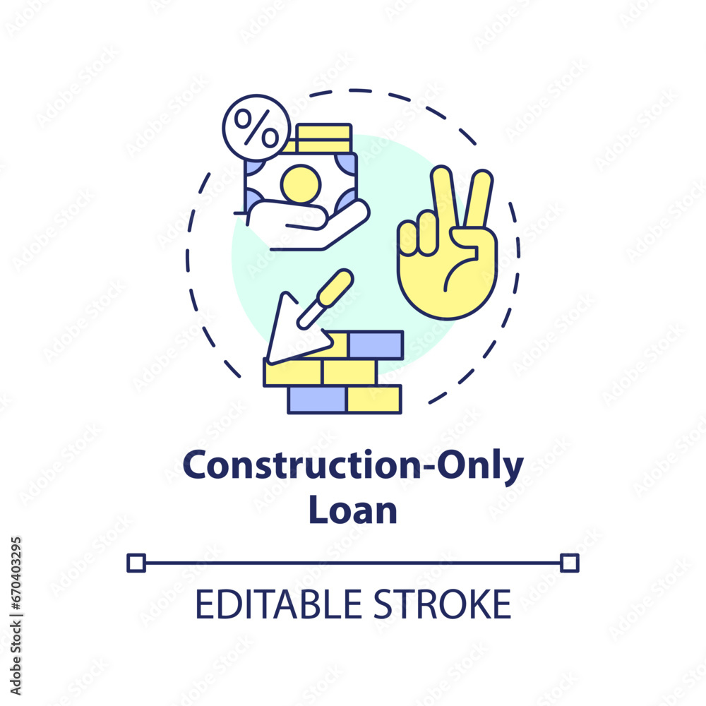 2D editable multicolor construction only loan icon, simple isolated vector, construction cost thin line illustration.