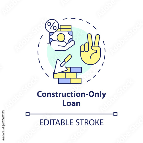 2D editable multicolor construction only loan icon  simple isolated vector  construction cost thin line illustration.