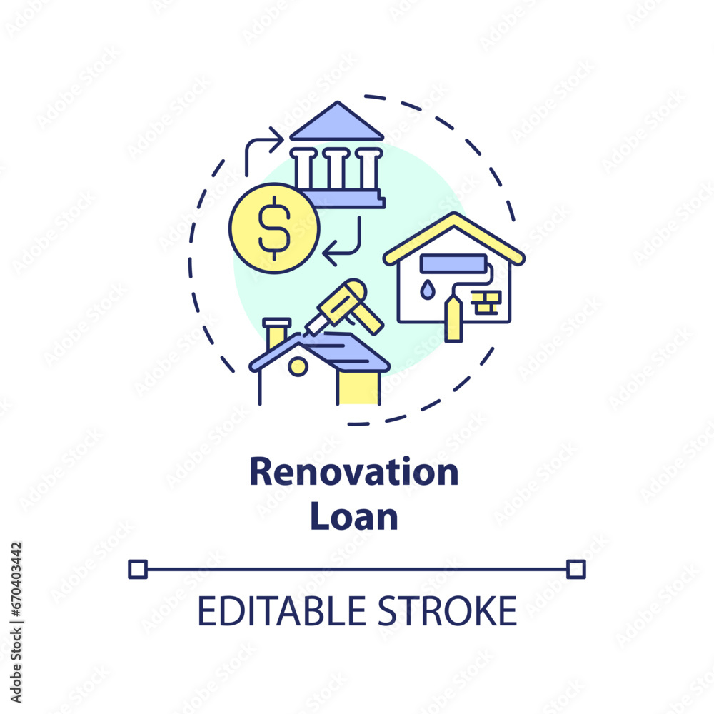 Fototapeta premium 2D editable multicolor renovation loan icon, simple isolated vector, construction cost thin line illustration.