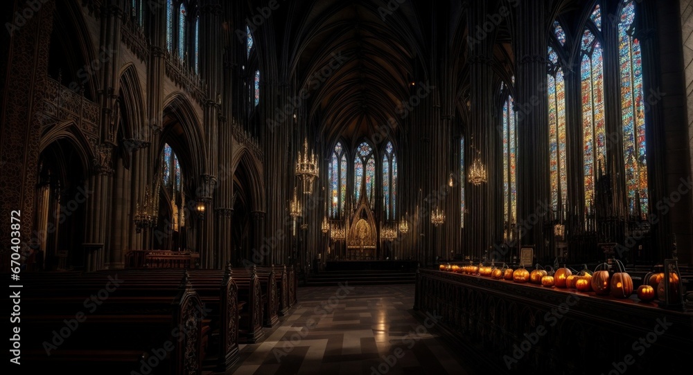 Eerie Elegance: Halloween Decorations in a Historic Cathedral 