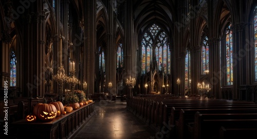 Haunted Sanctity: A Gothic Cathedral Decorated for Halloween 