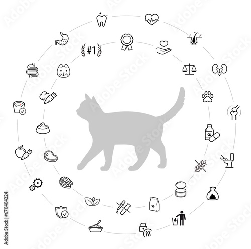 A set of icons for cat. The outline icons are well scalable and editable. Contrasting elements are good for different backgrounds. EPS10.