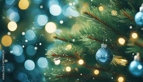 Close-up view of a Christmas tree creating a festive backdrop