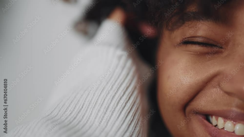 african american woman face close up teeth smile happy. Portrait of ...