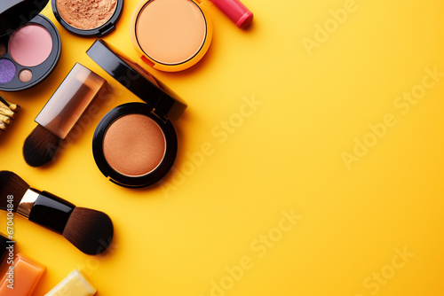 Important makeup kit with text space on solid background