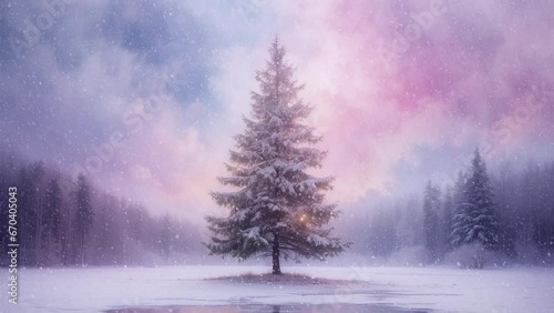 Animated Snowy Landscape with Christmas Tree
