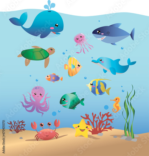 Cartoon marine life fish aquarium 