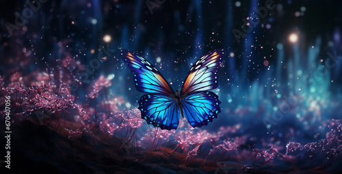 butterfly in the night, wallpaper Morpho Helena butterfly flying in the space photo