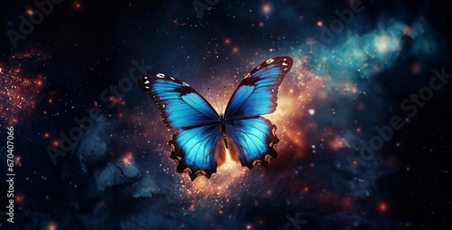 butterfly in the night, wallpaper Morpho Helena butterfly flying in the space photo