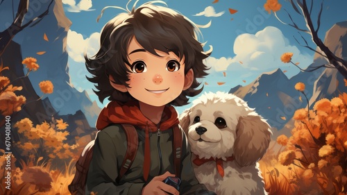 Illustration of a boy with a cute dog