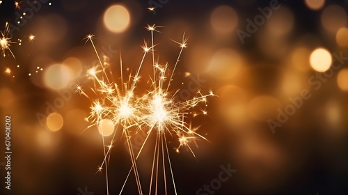 Gold and yellow Bokeh lights  blurry  Fireworks glitter Landscape background with copy space  New year holiday theme  count down