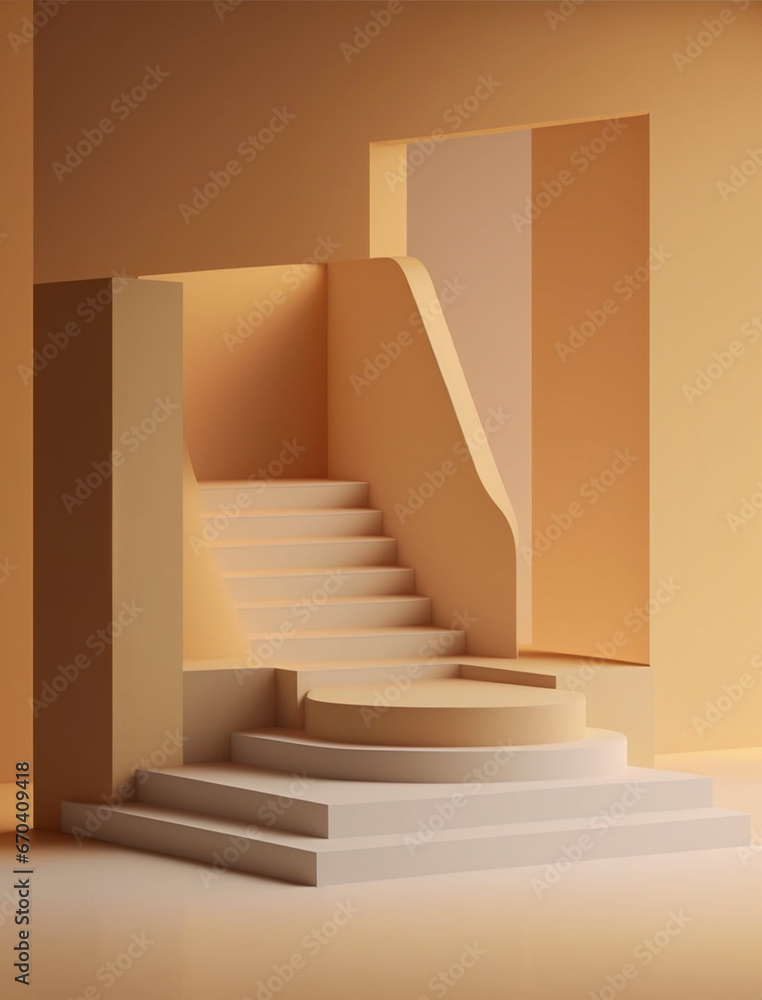 Abstract light orange stair structure display background. Created with Generative AI technology Abstract light orange stair structure display background. Created with Generative AI technology