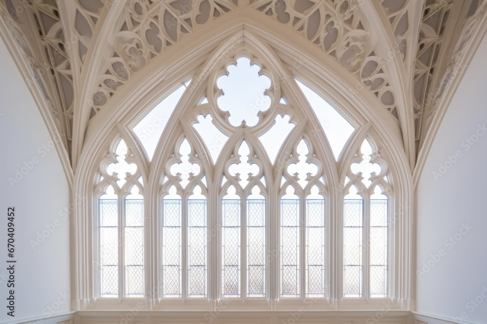 full-frame shot of a gothic revival window from inside