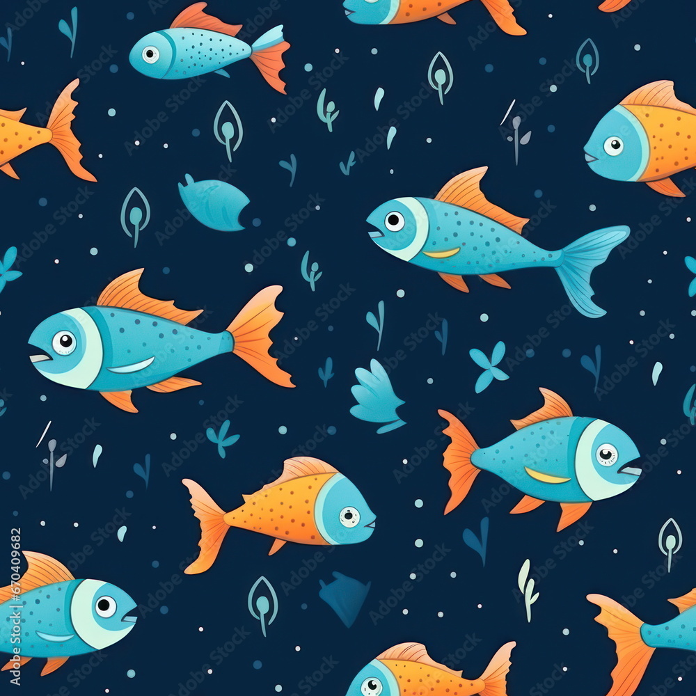 Cartoon character of fish, pattern for seamless 
