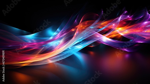 Fast internet concept. Optical fiber in neon colors on a black background, abstract backgrounds