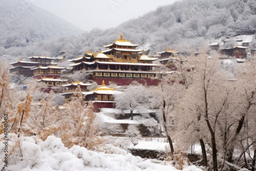 Wallpaper Mural mountain-side buddhist monastery covered in snow Torontodigital.ca