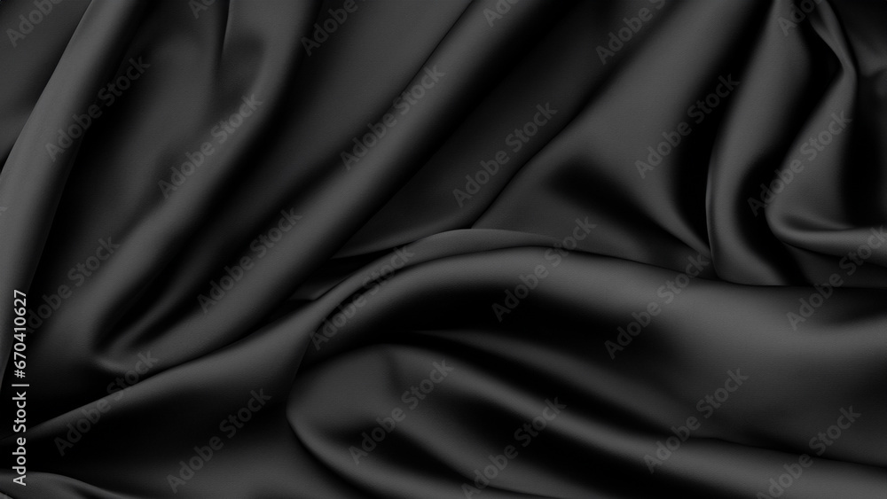 Fototapeta premium Black Silk Satin with Gentle Drapes, Silk Satin with Soft Folds, Silk Fabric Background, Silk Fabric Soft Folds, Luxury Background, 8K UHD