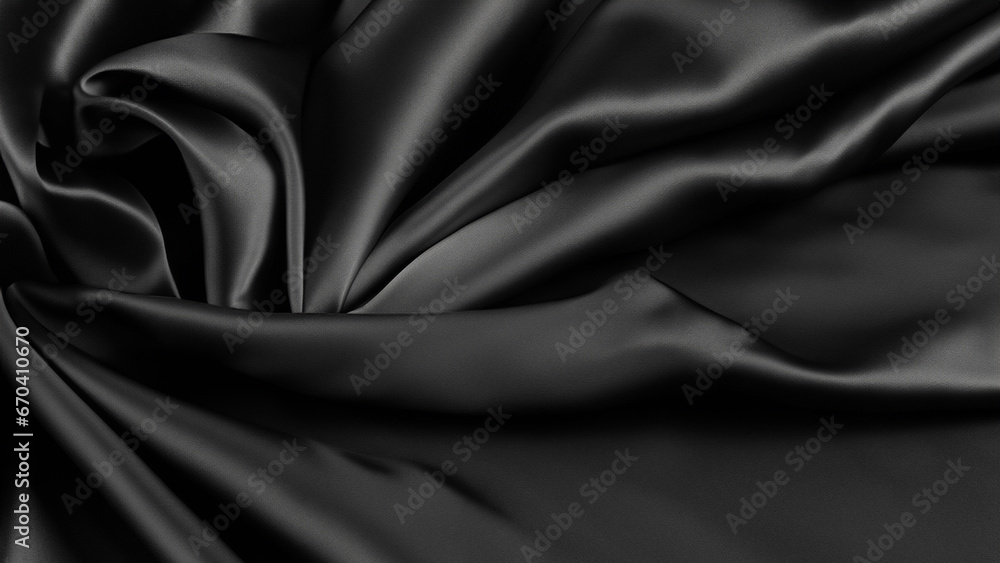 Fototapeta premium Black Silk Satin with Gentle Drapes, Silk Satin with Soft Folds, Silk Fabric Background, Silk Fabric Soft Folds, Luxury Background, 8K UHD
