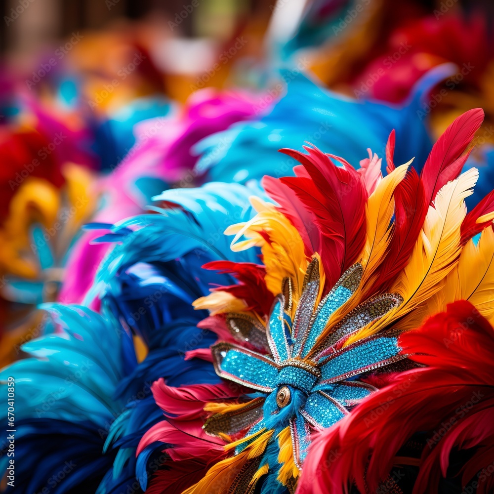 illustration of Abstract view of samba dancers in colorful frilled, Generative ai