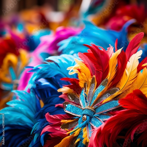 illustration of Abstract view of samba dancers in colorful frilled, Generative ai