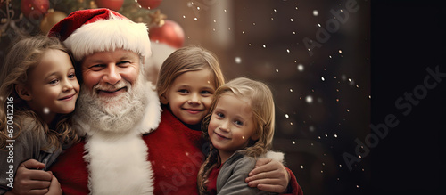 santa claus give christmas gifts to children