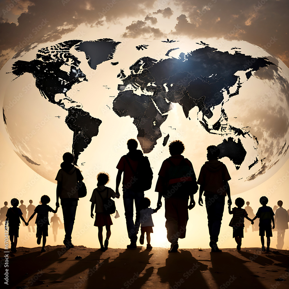 Silhouettes world migrants or refugee day ai generated Silhouettes world migrants or refugee day ai generated