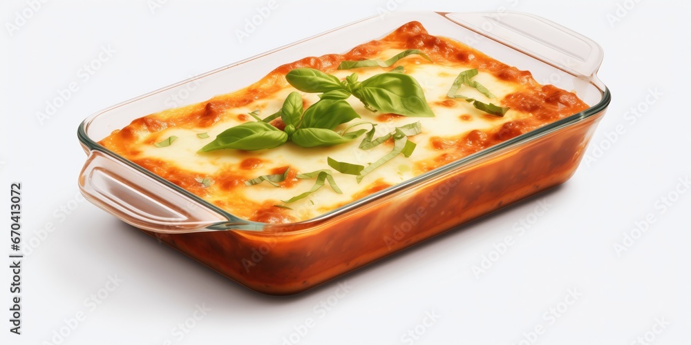 Lasagna In Baking Dish On White Or White Background