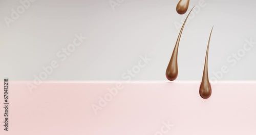 3d animation of hair removal, hair loss. The hair falls out in turn, the concept of hair loss, wax laser hair removal, skin care, hair transplant.