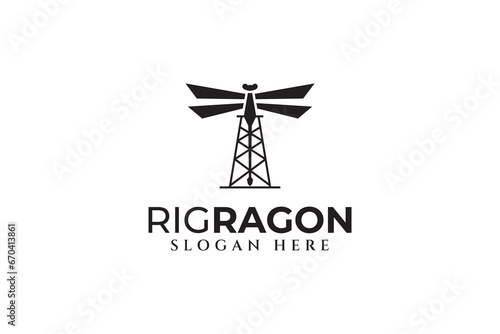 dragonfly oil rig modern logo design template