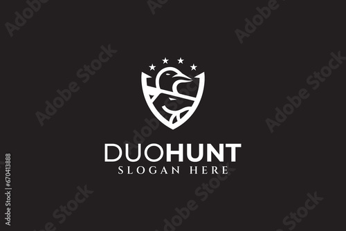deer and duck with shield modern logo design for hunter community