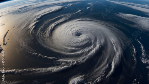 storm  hurricane over the quiet ocean  view from space