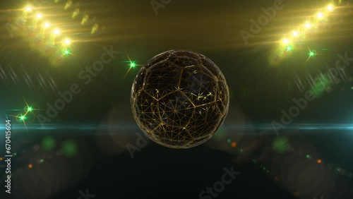 3D SoccerFootball gold rotating, Stadium lights, - soccer football - Extra lens flare. 4K Animation photo