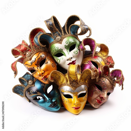 illustration of Carnival masks on white background mardi gras carnev, Generative ai