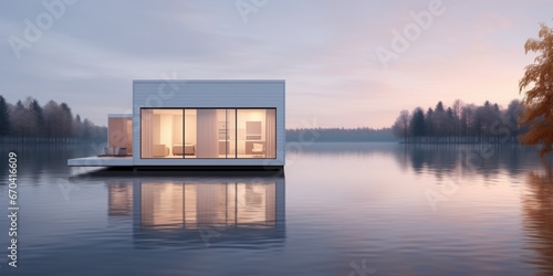 Modern White Tiny House On Lake