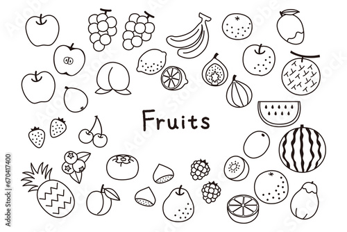 シンプルなフルーツの線画イラストセット
