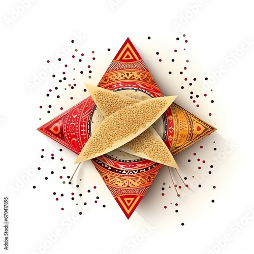 illustration of colorful paper kite with sesame seed ball or til, Generative ai photo