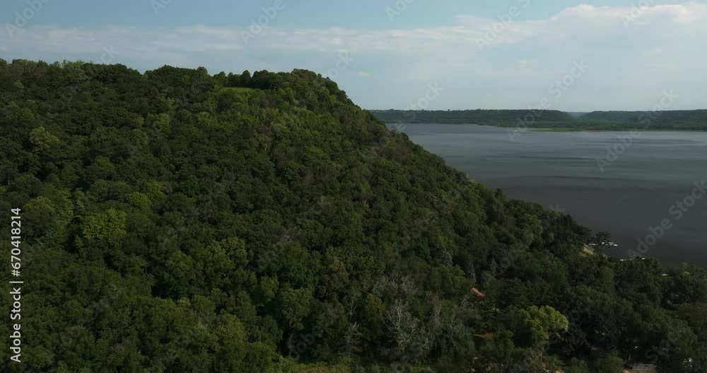 Forested Bluff Overlooking Mississippi River At Frontenac State Park In Goodhue, Minnesota. aerial Forested Bluff Overlooking Mississippi River At Frontenac State Park In Goodhue, Minnesota. aerial